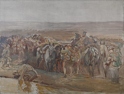 Watering Horses Near Domart, 1910, Alfred Munnings