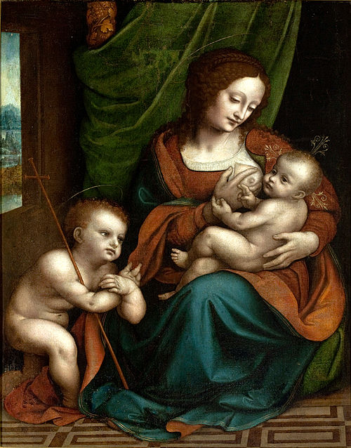 The Virgin Nursing the Child with Saint John the Baptist in Adoration attributed to Giampietrino, 1510, Giampietrino