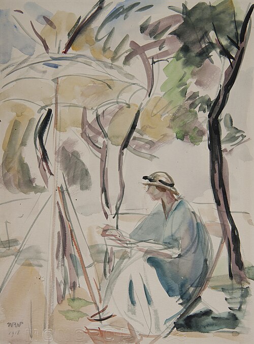 Aneri by the easel, 1918, Wojciech Weiss