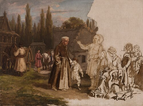 A Nobleman's Family and a Monk, , Michał Elwiro Andriolli