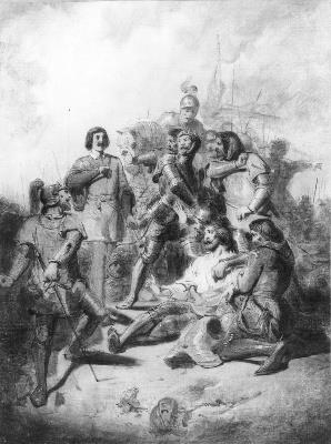 Anno 1371. Hertog Eduard van Gelre wordt te Baesweiler verraderlijk doodgeschoten, 1867, Johannes Hinderikus Egenberger