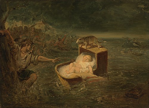 Anno 1421. De wonderbaarlijke redding van een kind tijdens de Sint-Elisabethsvloed, 1867, Johannes Hinderikus Egenberger