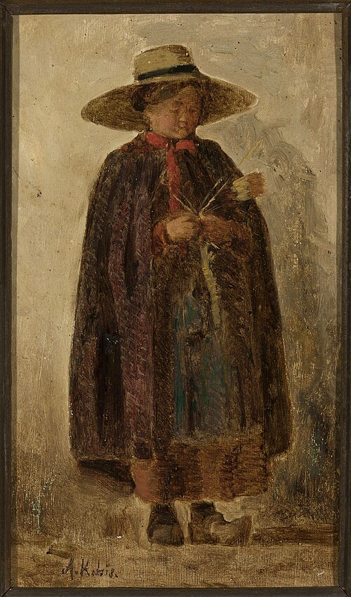 Woman knitting a garter, , Aleksander Kotsis