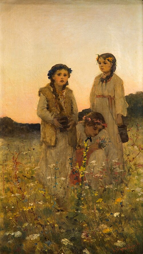 Girls picking flowers on the meadow, 1880, Leon Wyczółkowski