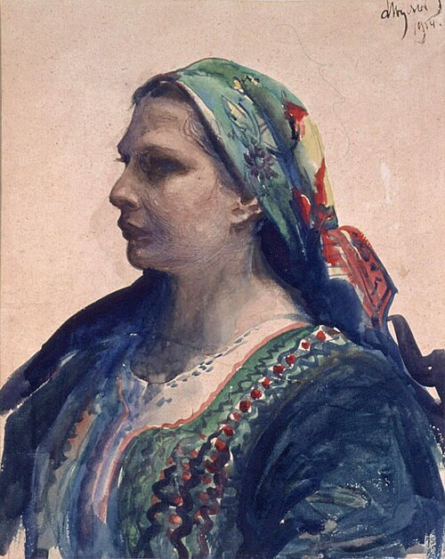 Kobieta w stroju krakowskim. (Kobieta w krakowskim gorsecie), 1914, Leon Wyczółkowski