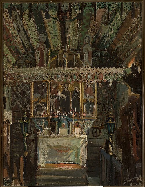 Interior of the church in Dębno, 1902, Leon Wyczółkowski