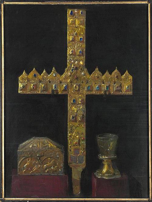 Krzyż z diademów książęcych, skrzyneczka zwana saraceńsko-sycylijską i tzw. szklanica św. Jadwigi Śl, 1907, Leon Wyczółkowski