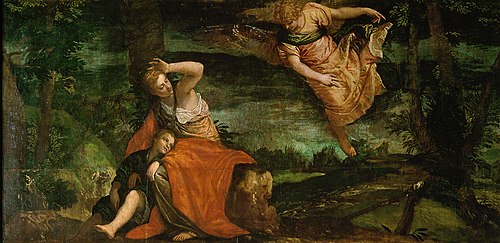 The angel appears to Hagar in the desert / Hagar and Ismael in the Desert of Bersheeba, 1585, Paolo Veronese