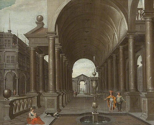 Fountain in the Courtyard of a Palace, , Hans Vredeman de Vries