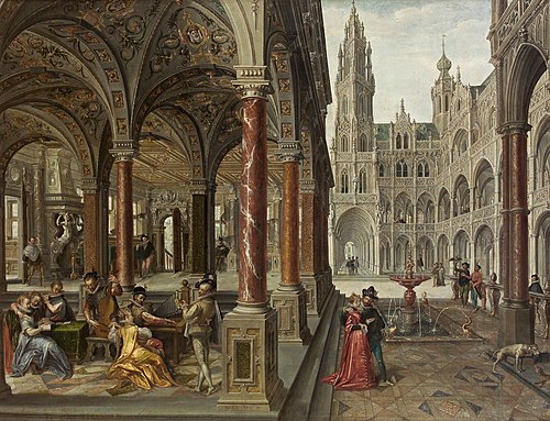 Palace architecture with musicians, 1596, Hans Vredeman de Vries