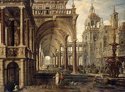 Liefdestuin met galante taferelen en badende figuren, 1596, Hans Vredeman de Vries