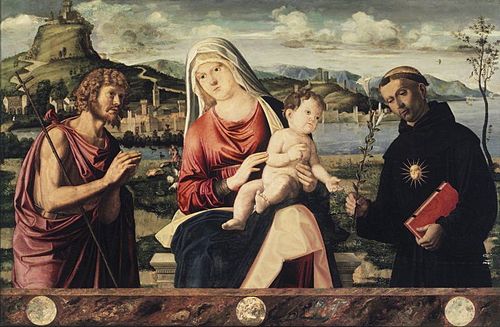 Madonna and Child with Saints John the Baptist and Nicholas of Tolentino, 1500, Andrea Busati
