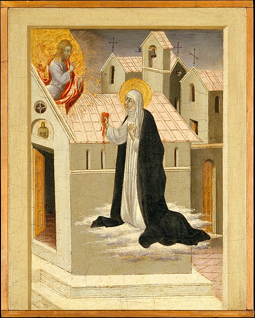 Sainte Catherine de Sienne échange son cœur avec Jésus-Christ, 1460, Giovanni di Paolo