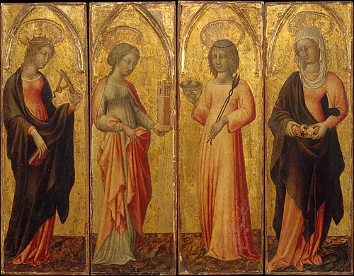 Saints Catherine of Alexandria, Barbara, Agatha, and Margaret, 1470, Giovanni di Paolo