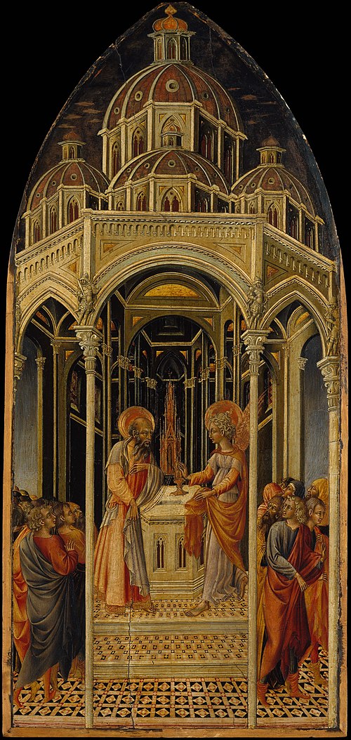 The Annunciation to Zacharias; (verso) The Angel of the Annunciation, 1457, Giovanni di Paolo