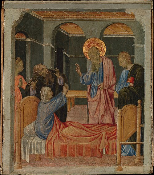 Saint John the Evangelist Raises Drusiana, 1460, Giovanni di Paolo