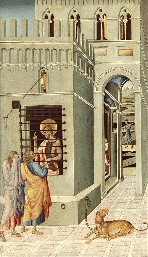 Saint John the Baptist in Prison Visited by Two Disciples, 1457, Giovanni di Paolo