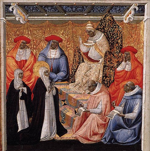Saint Catherine before the Pope at Avignon, 1460, Giovanni di Paolo