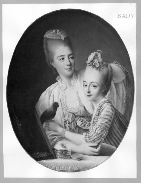 Lady with girl at a mirror, 1752, François-Hubert Drouais