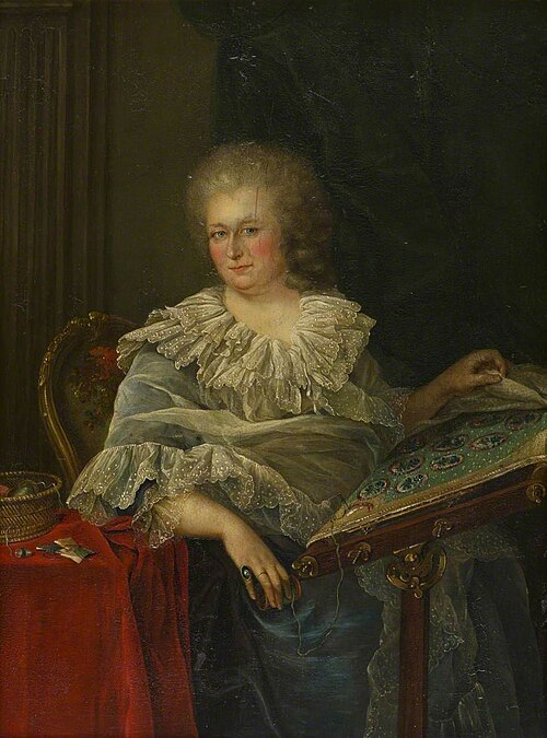 A Lady Seated at Her Embroidery (possibly Lucy Boyle, Viscountess Torrington), , François-Hubert Drouais