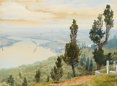 A view of Istanbul from Eyüp Cemetery, 1936, Albert Nikolayevitch Benois