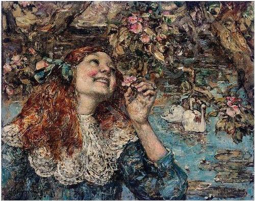 A Young Girl With Swans, 1910, Edward Atkinson Hornel