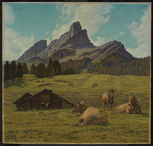 "Siesta" (Hochgebirgslandschaft mit Kühen), 1926, August Gebhard