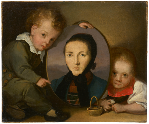 Selbstbildnis mit Mutter und Schwesterchen, 1855, Carl Heine