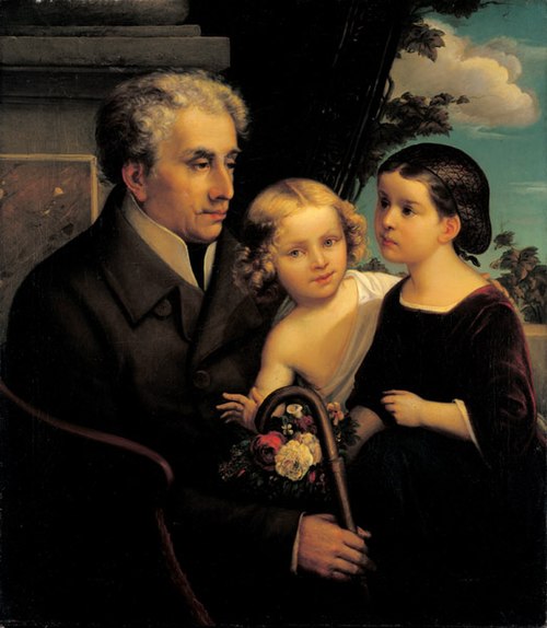 Alexander Haindorf and two of his grandchildren, 1854, Caspar Görke
