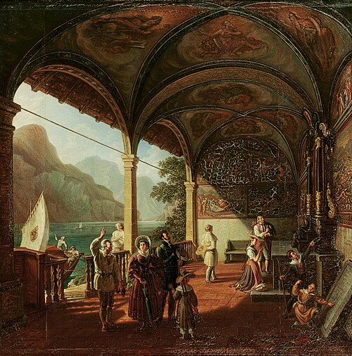 Das Innere der Tellskapelle am Vierwaldstättersee, 1834, Ludwig Vogel (1810-1870)