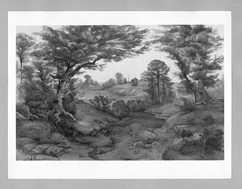 Wiesenbach zwischen Bäumen, 1847, Stephan Rauh