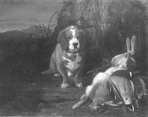 Dachshund mit totem Hasen und Wildente, 1700, Johann Jacob Marchand