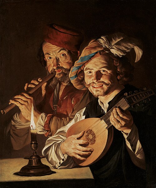Luteplayer and fluteplayer by candlelight, 1632, Matthias Stom