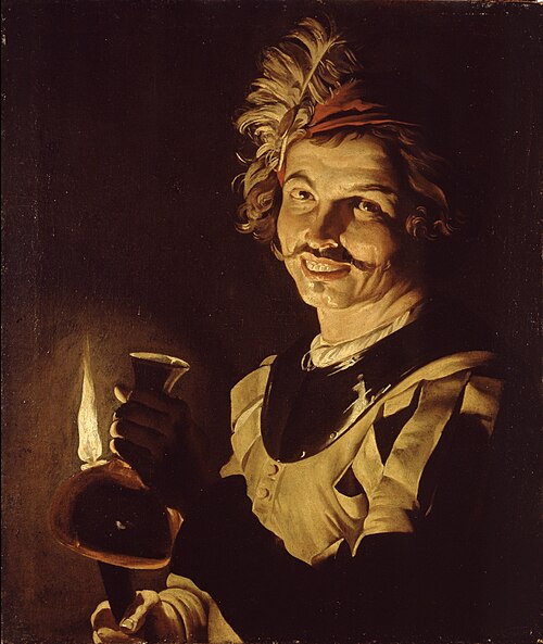 Young man with a decanter by candlelight, 1632, Matthias Stom