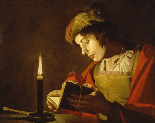 A Young Man Reading at Candlelight, 1700, Matthias Stom
