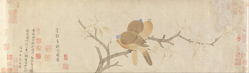 Doves and Pear Blossoms after Rain, 1250, Qian Xuan