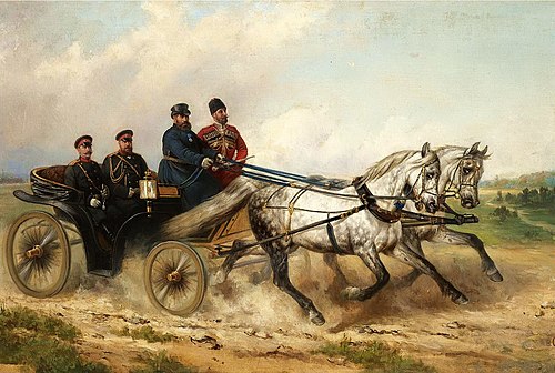 Tsar Alexander III in an open landau., 1888, Nicolas Swertschkoff