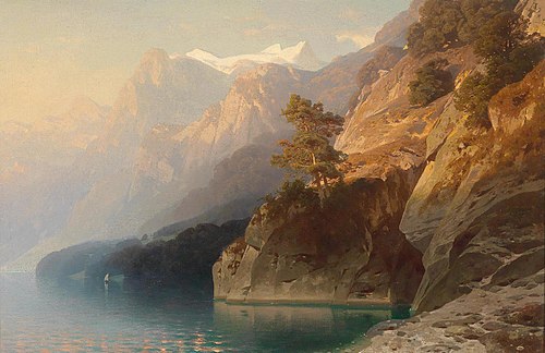 Mountain landscape with lake, , Stanislaus von Kalckreuth