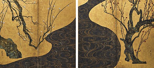 Pruniers blanc et rose en fleurs, 1715, Ogata Kōrin