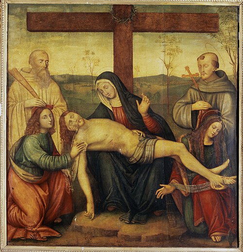 Pieta avec Saint Benoît, Saint François, Saint Jean et Sainte Marie-Madeleine, 1525, Raffaellino del Garbo