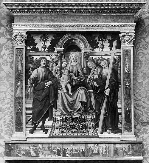 Mary enthroned with the child, two angels and two saints, 1490, Raffaellino del Garbo