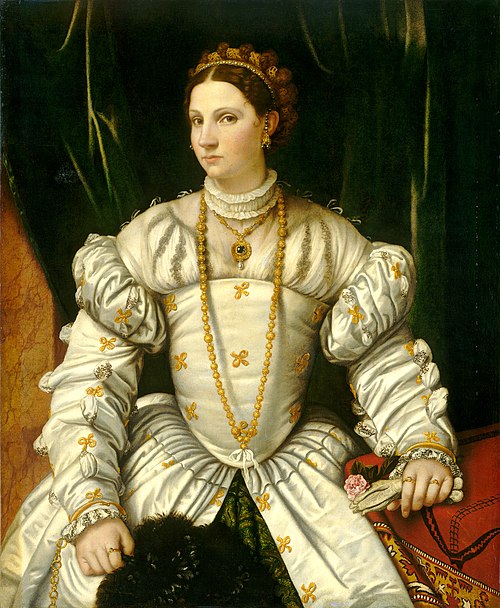 Portrait d'une dame en blanc, peut-être Barbara Radziwill (1520/23-1551), reine de Pologne, 1540, Alessandro Bonvicino
