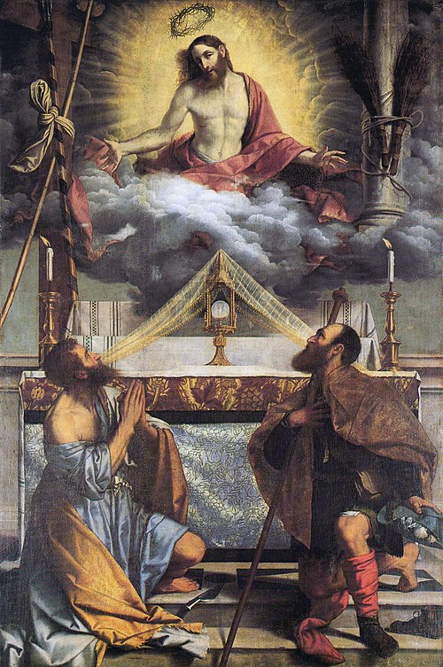 Christ with the Eucharist and Saints Bartholomew and Roch, 1545, Alessandro Bonvicino