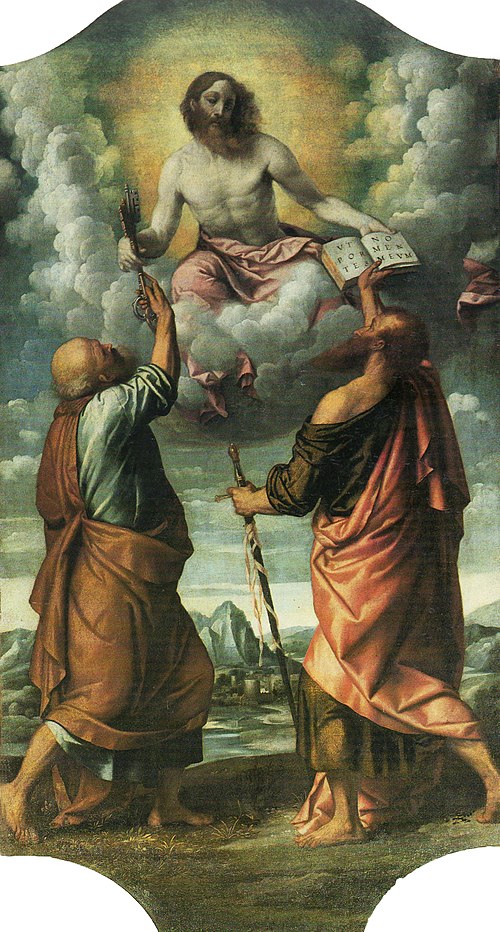 Christ in glory with Saints Peter and Paul, 1540, Alessandro Bonvicino