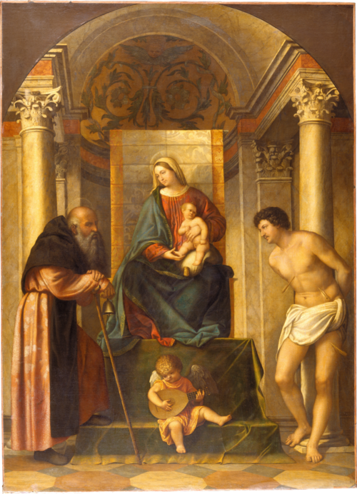Virgin and Child Enthroned with Saints Anthony Abbot and Sebastian, 1540, Alessandro Bonvicino