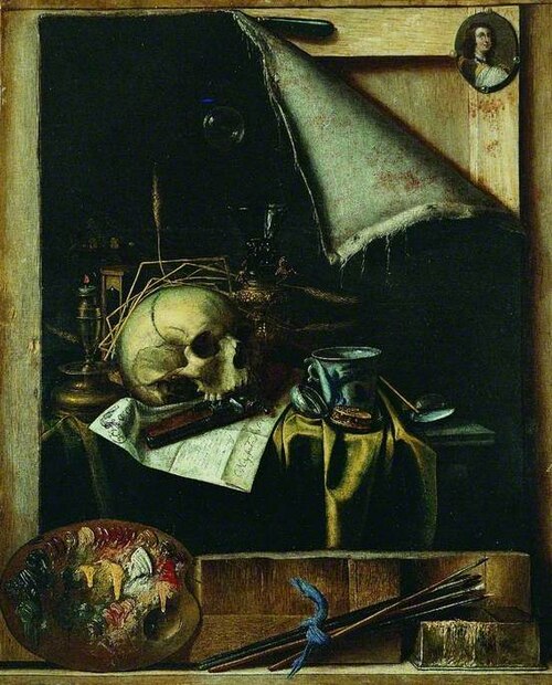 Trompe l'oeil Studio Wall with a Vanitas Still Life, 1664, Cornelis Norbertus Gysbrechts