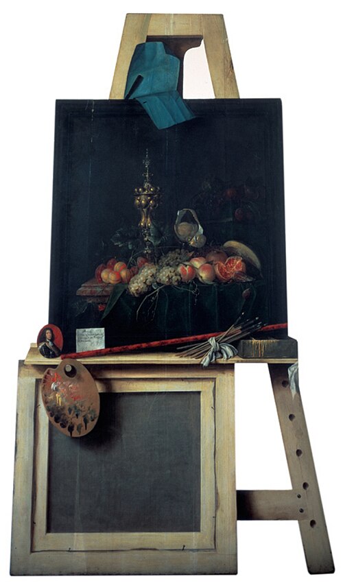 Cut-Out Trompe l'Oeil Easel with Fruit Piece, 1671, Cornelis Norbertus Gysbrechts