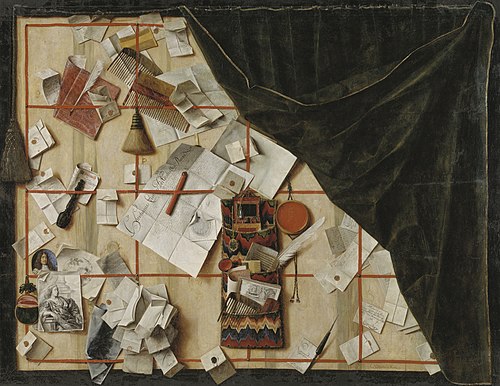 Trompe l'oeil of a Letter Rack with Christian V's Proclamation, 1671, Cornelis Norbertus Gijsbrechts