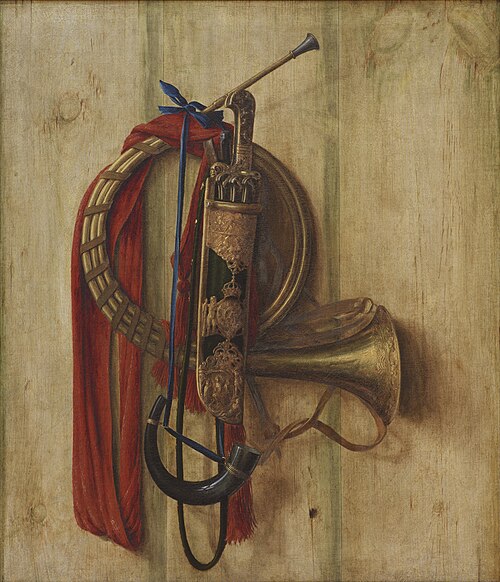 Trompe l'Oeil with Christian V's equipment for Riding to Hounds, 1671, Cornelis Norbertus Gijsbrechts
