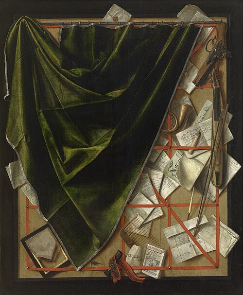 Trompe-l’oeil: Letter Rack with a Pocket Violin and a Pistol, 1664, Cornelis Norbertus Gijsbrechts